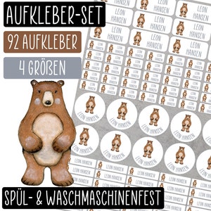 92 Namensaufkleber - für Gegenstände und Kleidung - Bär - Kita, Kindergarten, Schule - personalisiert