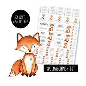 School set name stickers - 62 stickers - fox - dishwasher safe - adhesive