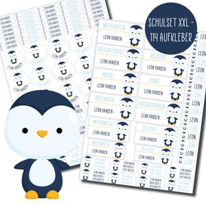 Schulset XXL - 114 Aufkleber - Pinguin - spülmaschinenfest - Klebelinchen