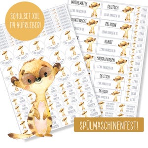 Schulset XXL - 114 Aufkleber - Erdmännchen - spülmaschinenfest - Klebelinchen