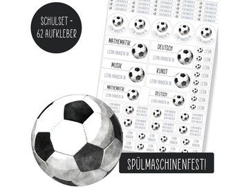 Schulset Namensaufkleber - 62 Aufkleber - Fußball - spülmaschinenfest – Klebelinchen