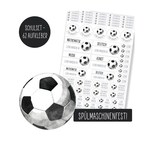 School set name stickers - 62 stickers - football - dishwasher safe - adhesive strips
