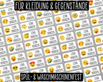 Namensaufkleber für Kleidung und Gegenstände - Emojis - Smileys - spül- und waschmaschinenfest - für Schule und Freizeit - Klebelinchen