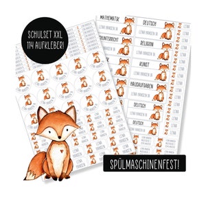 Schulset XXL - 114 Aufkleber - Fuchs - spülmaschinenfest - Klebelinchen