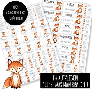 Schulset Namensaufkleber 62 Aufkleber Fuchs spülmaschinenfest Klebelinchen Schul-Set XXL