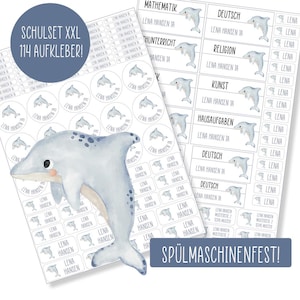 Schulset XXL - 114 Aufkleber - Delfin - spülmaschinenfest - Klebelinchen