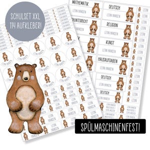 Schulset XXL - 114 Aufkleber - Bär - spülmaschinenfest - Klebelinchen