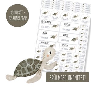 Schulset Namensaufkleber - 62 Aufkleber - Schildkröte - spülmaschinenfest – Klebelinchen