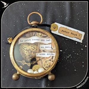 Futur papa annonce de grossesse, cadeau naissance, pièce de collection unique, univers miniature diorama réveil