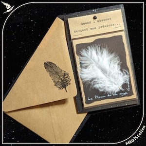 Carte condoléances plume d’ange gardien, carte de deuil poétique