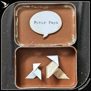 Boîte à message futur papa, origami cocotte en papier, abracadabra, boîte diorama