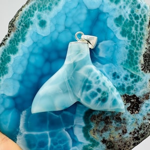 Larimar Big Whale Tail Pendant, Super Blue Larimar,AAA Larimar,Larimar jewelry,Larimar pendant,Sterling Silver 925