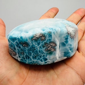 Awesome Fractal Larimar Tube with &quot;flowers&quot;,Super Blue Larimar,AAA Larimar,Larimar Palmstone,Meditation stone,Healing stone,Larimar Freeform