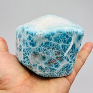 Awesome Fractal Larimar Tube with &quot;flowers&quot;,Super Blue Larimar,AAA Larimar,Larimar Palmstone,Meditation stone,Healing stone,Larimar Freeform