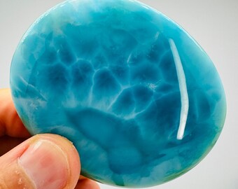 Epic Larimar Palm Stone "Ocean's Whisper",Super Blue Larimar,AAA Larimar,Larimar Palmstone,Meditation stone,Healing stone,Larimar Freeform