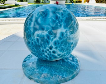Larimar &quot;Fractal Supernova&quot; Super Blue Larimar Sphere with Base,Fractal Larimar,Super Blue Larimar,AAA Larimar,