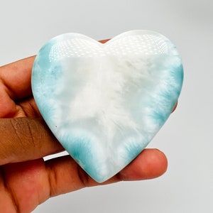 Snow Larimar Heart,AAA Larimar,Larimar Palm Stone,Larimar Cabochon,Meditation stone,Natural Larimar,Healing stone,Dominican Larimar