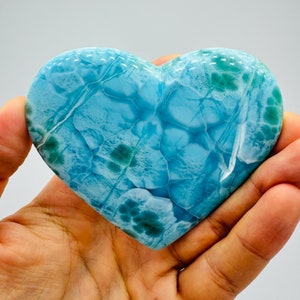 Big Larimar Heart,AAA Larimar,Larimar Palm Stone,Larimar Cabochon,Meditation stone,Natural Larimar,Healing stone,Dominican Larimar
