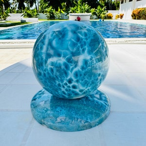 Larimar "Fractal Supernova" Super Blue Larimar Sphere with Base,Fractal Larimar,Super Blue Larimar,AAA Larimar,