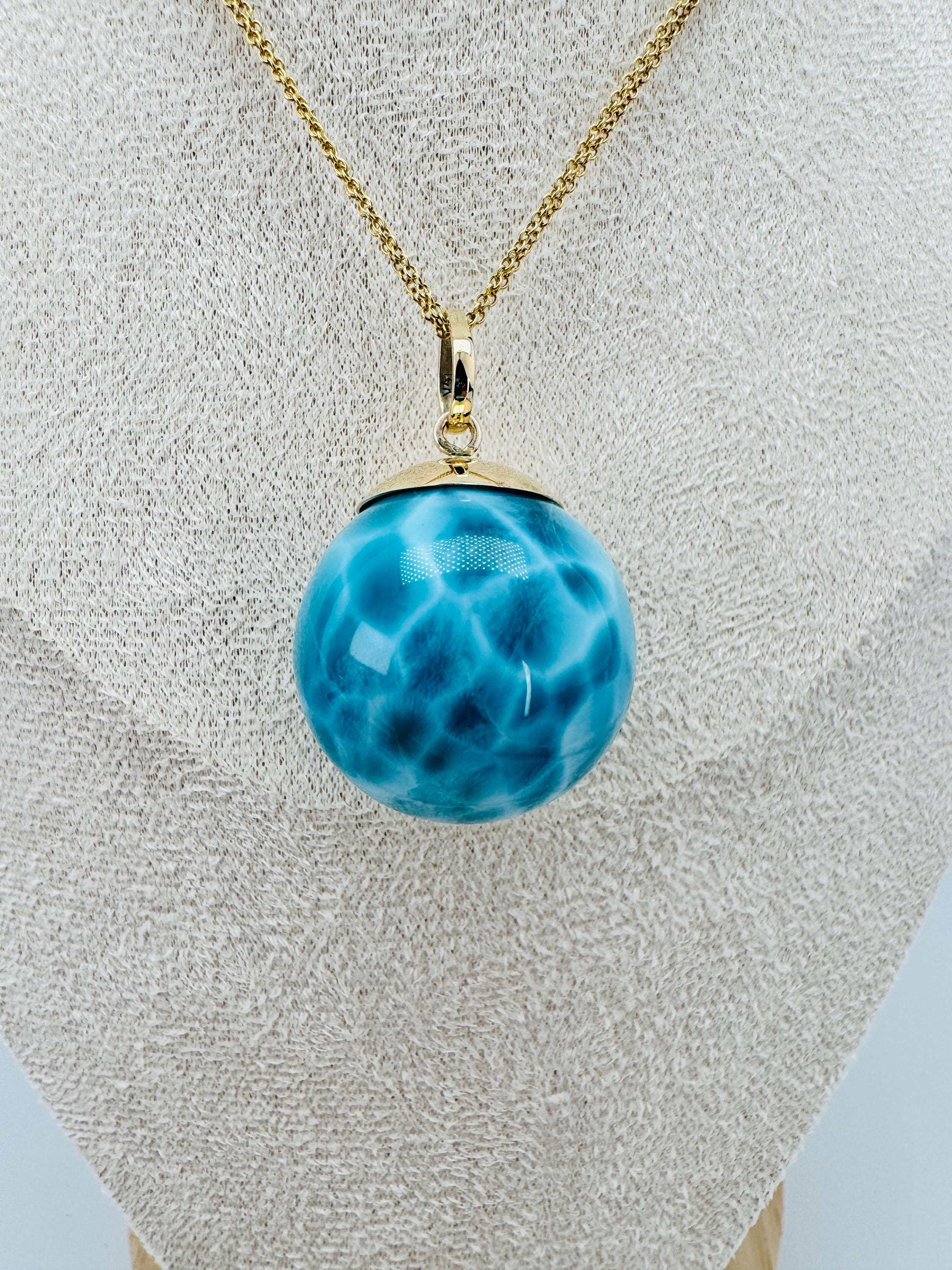 Exclusive Larimar Azure Gold Pendant - Perfect Sphere,Super Blue Larimar,14k Gold,Larimar Jewelry,World's Best Larimar by Larimar Miner