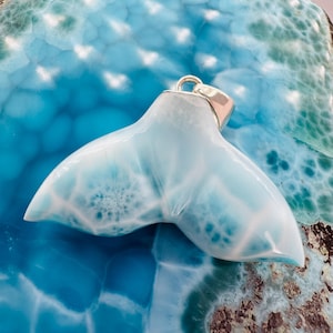 Larimar Whale Tail Pendant, Super Blue Larimar,AAA Larimar,Larimar jewelry,Larimar pendant,Sterling Silver 925