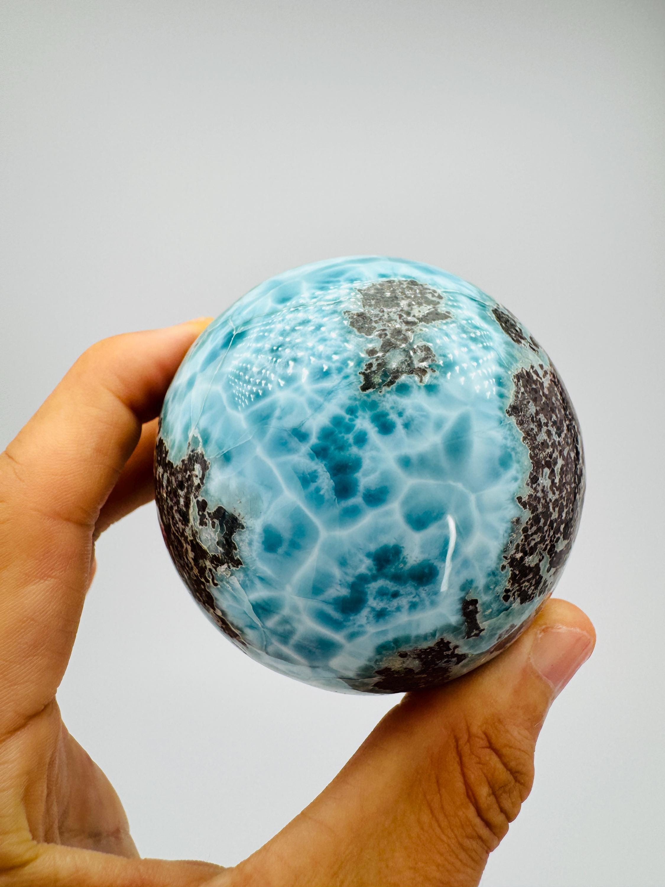 Larimar 73mm Sphere with Larimar Base,AAA Larimar,Healing stone,Crystal Sphere,Gemstone Sphere,Meditation stone,Genuine Larimar