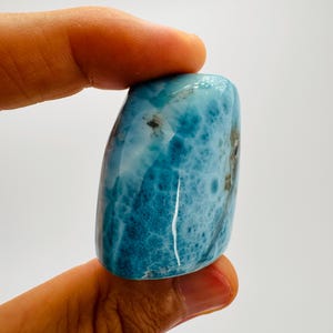 Interesting Fractal+Super Blue Larimar Tube,Super Blue Larimar,AAA Larimar,Larimar Palmstone,Meditation stone,Healing stone,Larimar Freeform