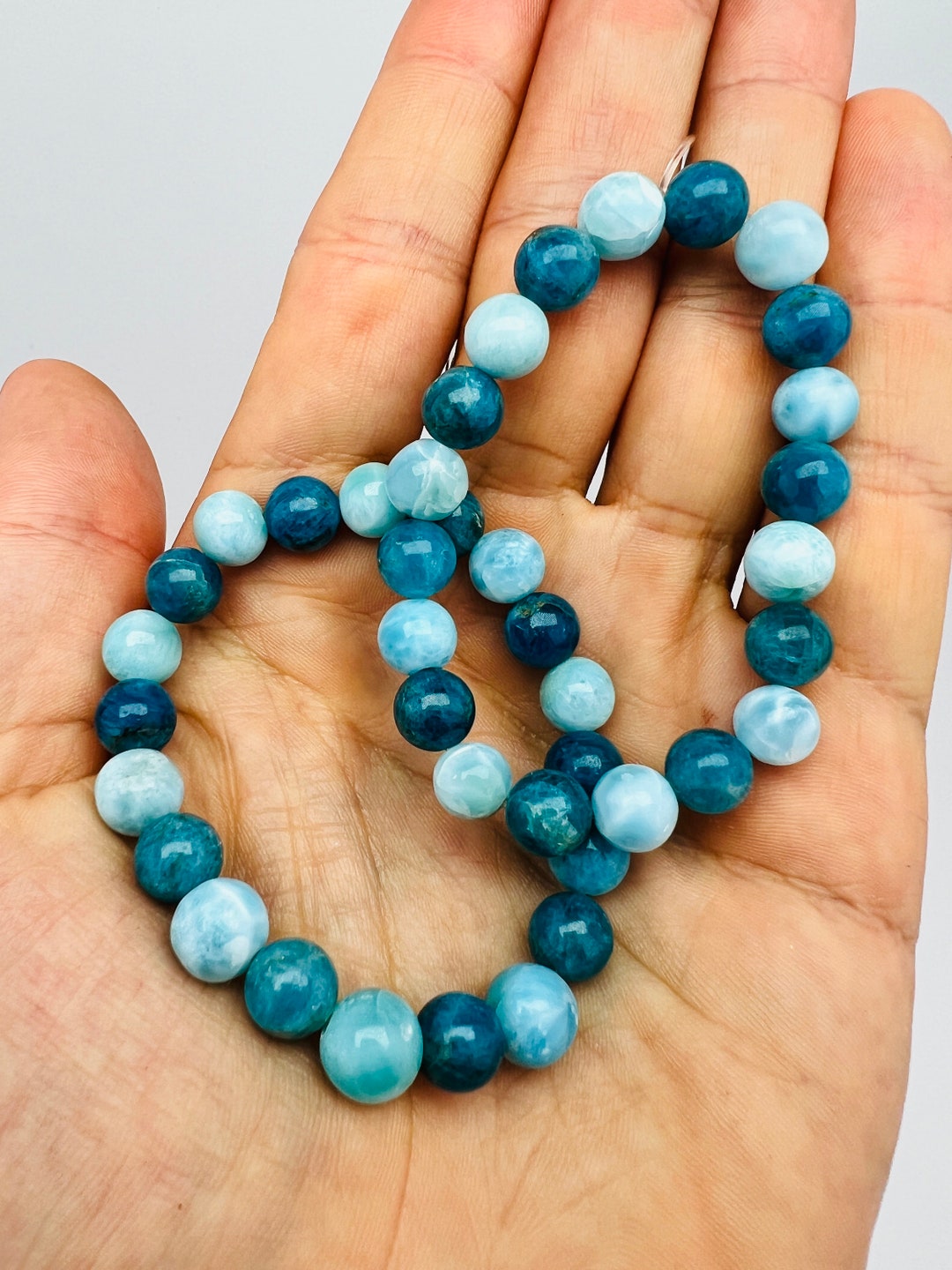 Larimar Bead Bracelet With Blue Apatite XS,AAA Larimar,larimar Jewelry