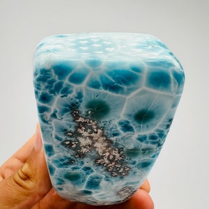 Awesome Fractal Larimar Tube with &quot;flowers&quot;,Super Blue Larimar,AAA Larimar,Larimar Palmstone,Meditation stone,Healing stone,Larimar Freeform
