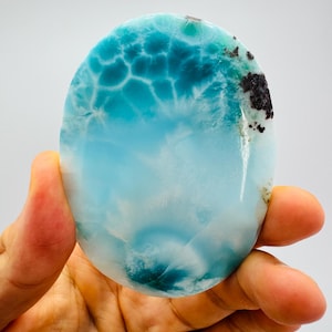 Epic Larimar Palm Stone &quot;Ocean&#39;s Heartbeat&quot;,Super Blue Larimar,AAA Larimar,Larimar Palmstone,Meditation stone,Healing stone,Larimar Freefor