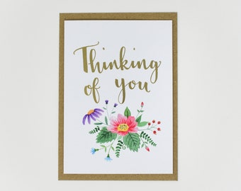 Floral Thinking of You Card / Card for Flower Lover / With Sympathy Card / Card for a Friend / Watercolour Botanical Gold Foil Greeting Card