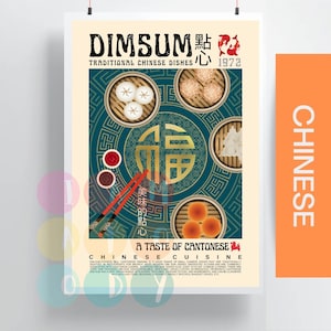 Dimsum Poster Vintage Style, Chinese Cuisine Food Art, Modern Kitchen Decor, Jade Emerald Green Background, Asian Retro Food Art Poster