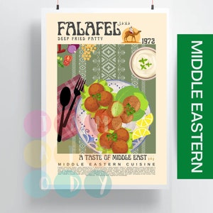 Falafel Poster Vintage Style, Middle Eastern Food Wall Art, Middle East Cuisine Print, Modern Kitchen Decor, Retro Kitchen Poster For Her