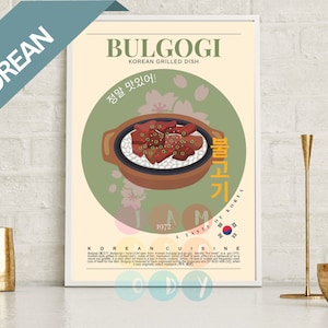 Bulgogi Poster Retro Style, Korean Vintage Food Wall Art, Korean Cuisine, Modern Kitchen Decor, Retro Wall Art, Food Poster Print Gift