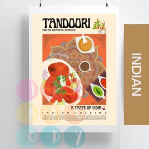 Tandoori Poster Retro Style, Indische Küche Wandkunst, Indisches Essen Drucke, Moderne Küchen Deko, Essen Rangoli Art Prints, Geschenke für Sie