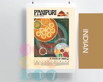 Panipuri Poster Retro Style, Indian Cuisine Wall Art, Indian Food Prints, Modern Kitchen Decor, Food Design Art Prints, Gifts For Her