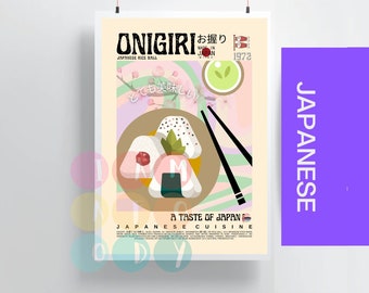 Onigiri Poster Retro Style, Japanese Food Wall Art, Japan Cuisine, Modern Kitchen Decor, Vintage Kitchen Asian Wall Art, Gift For Her