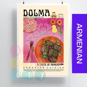 Dolma Poster Vintage Style, Armenian Food Wall Art, Armenia Cuisine Print, Modern Kitchen Art Decor, Retro Kitchen Poster, Gift For Foodie