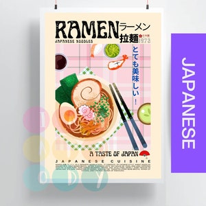 Ramen Poster Retro Style, Japanese Vintage Food Wall Art, Japanese Noodle, Modern Kitchen Decor, Retro Wall Art , Size A0,A1,A2,A3,A4