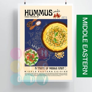 Hummus Poster Vintage Stil, Nahöstliches Essen Wandkunst, Nahöstliche Küche Druck, Moderne Küchen Dekoration, Retro Küchen Poster Für Sie