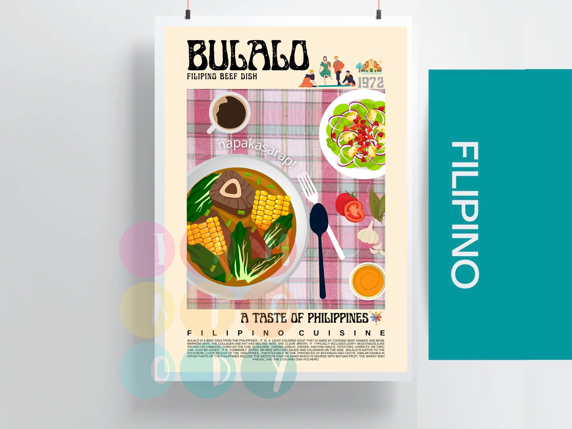 Bulalo Poster Retro Style, Filipino Cuisine Wall Art, Vintage Philippines Food Prints, Modern Kitchen Decor,Asian Food Wall Art,Gift For Her