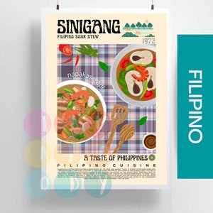 Sinigang Poster Retro Style, Filipino Cuisine Wall Art, Vintage Philippines Food Prints, Modern Kitchen Decor, Asian Pinoy Food Wall Art