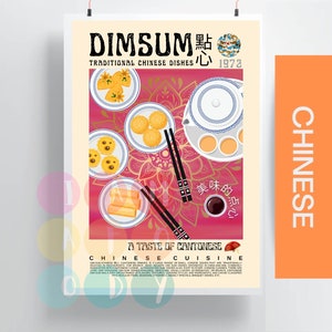 Dimsum Poster Vintage Style, Asian Food Art, Chinese Food Prints, Vintage Wall Food Art, Retro Kitchen Decor, Foodie Gift, Gift For Mom Dad