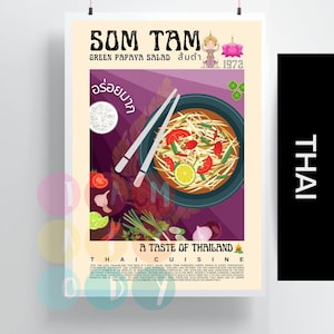 Som Tam Poster Retro Style, Thailand Cuisine Wall Art, Vintage Thai Food Prints, Modern Kitchen Decor, Asian Food Wall Art, Gift For Her