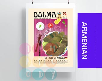 Dolma Poster Vintage Style, Armenian Food Wall Art, Armenia Cuisine Print, Modern Kitchen Art Decor, Retro Kitchen Poster, Gift For Foodie