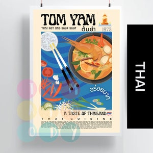 Tom Yam Poster Retro Style, thailändische Küche Wandkunst, thailändische Lebensmittel Drucke, moderne Küchendeko, asiatische Küche Wandkunst, Geschenk für Sie
