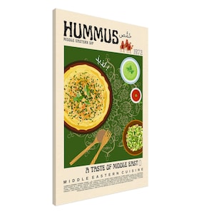 Hummus Leinwand Wandkunst Retro Stil, Naher Osten Lebensmittel Wandkunst, Lebensmittel Illustration, Moderne Küche Dekor, Vintage Küche Poster Für Sie
