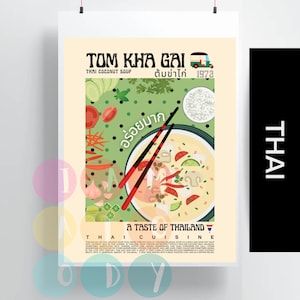 Tom Kha Gai Poster Retro Style, Thailand Küche Wandkunst, Thai Essen Drucke, Moderne Küchen Dekoration, Asiatisches Essen Wandkunst, Geschenk für Sie