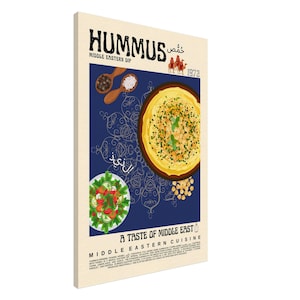 Hummus Leinwand Wandkunst Vintage Stil, Naher Osten Lebensmittel Wandkunst, Lebensmittel Illustration, Moderne Küche Dekor, Retro Küche Poster Für Sie