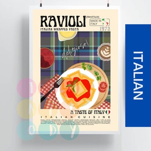 Ravioli Poster Vintage Stil, Italienische Küche Wandkunst, Moderne Küche Dekor, Retro Food Print, Italien Kulinarische Pizza Poster, Geschenk für Sie